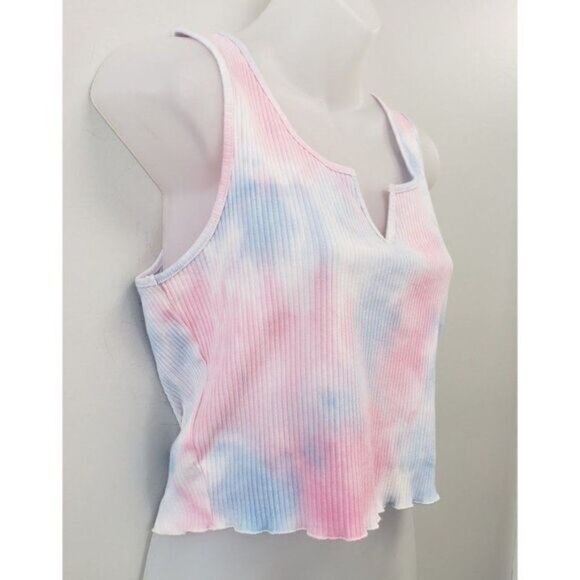 BCBGeneration Tie-Dye Crop Top Women's SMALL Pink White Blue Stretch Cotton NEW - Picture 8 of 10